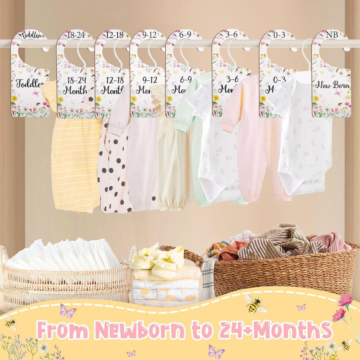 Baby Closet Dividers 8PCS, Outer Space Themed Wooden Double-Sided Clothes Size Hanger Organizer from Newborn to Toddler for Nursery Decor Baby Shower Birthday Gift Blue