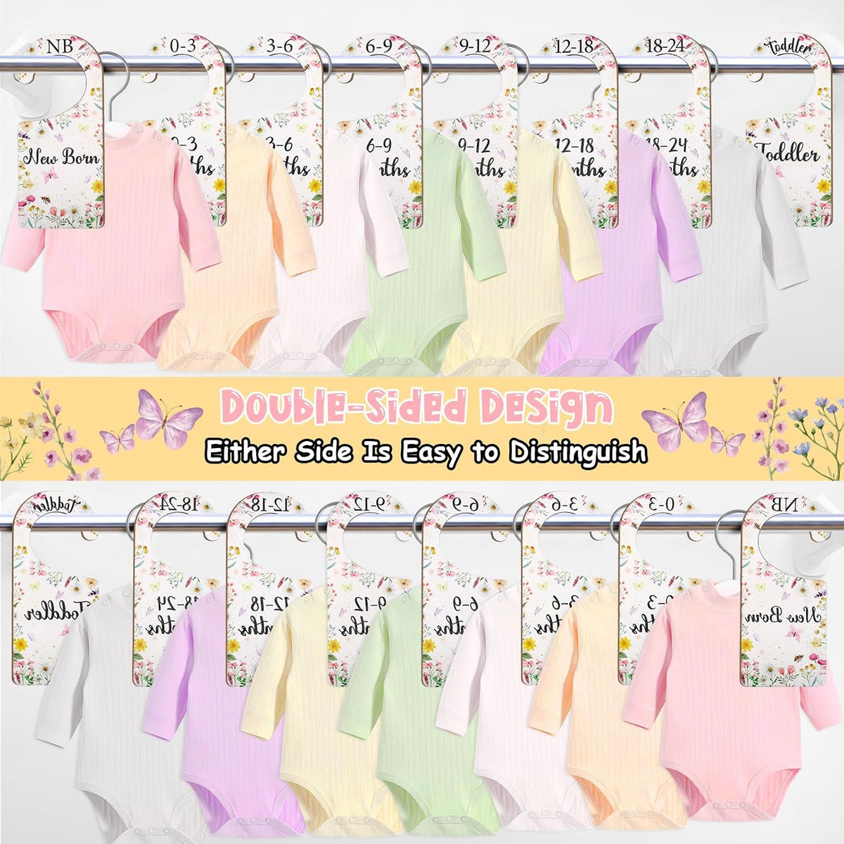 Baby Closet Dividers 8PCS, Outer Space Themed Wooden Double-Sided Clothes Size Hanger Organizer from Newborn to Toddler for Nursery Decor Baby Shower Birthday Gift Blue