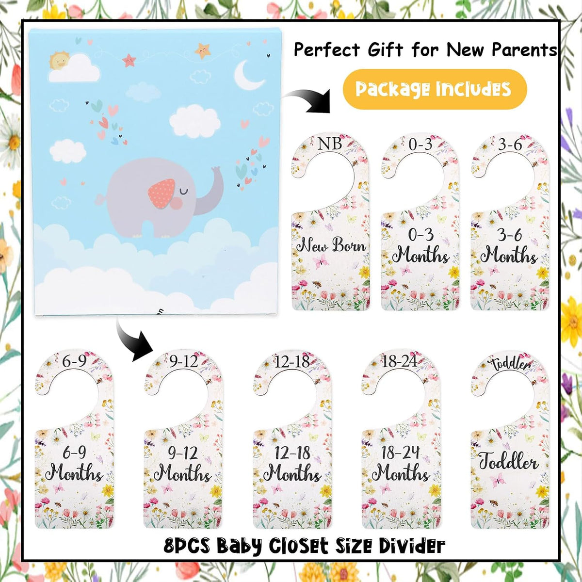 Baby Closet Dividers 8PCS, Outer Space Themed Wooden Double-Sided Clothes Size Hanger Organizer from Newborn to Toddler for Nursery Decor Baby Shower Birthday Gift Blue
