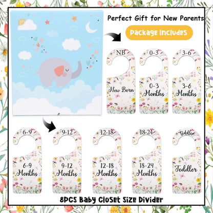 Baby Closet Dividers 8PCS, Outer Space Themed Wooden Double-Sided Clothes Size Hanger Organizer from Newborn to Toddler for Nursery Decor Baby Shower Birthday Gift Blue