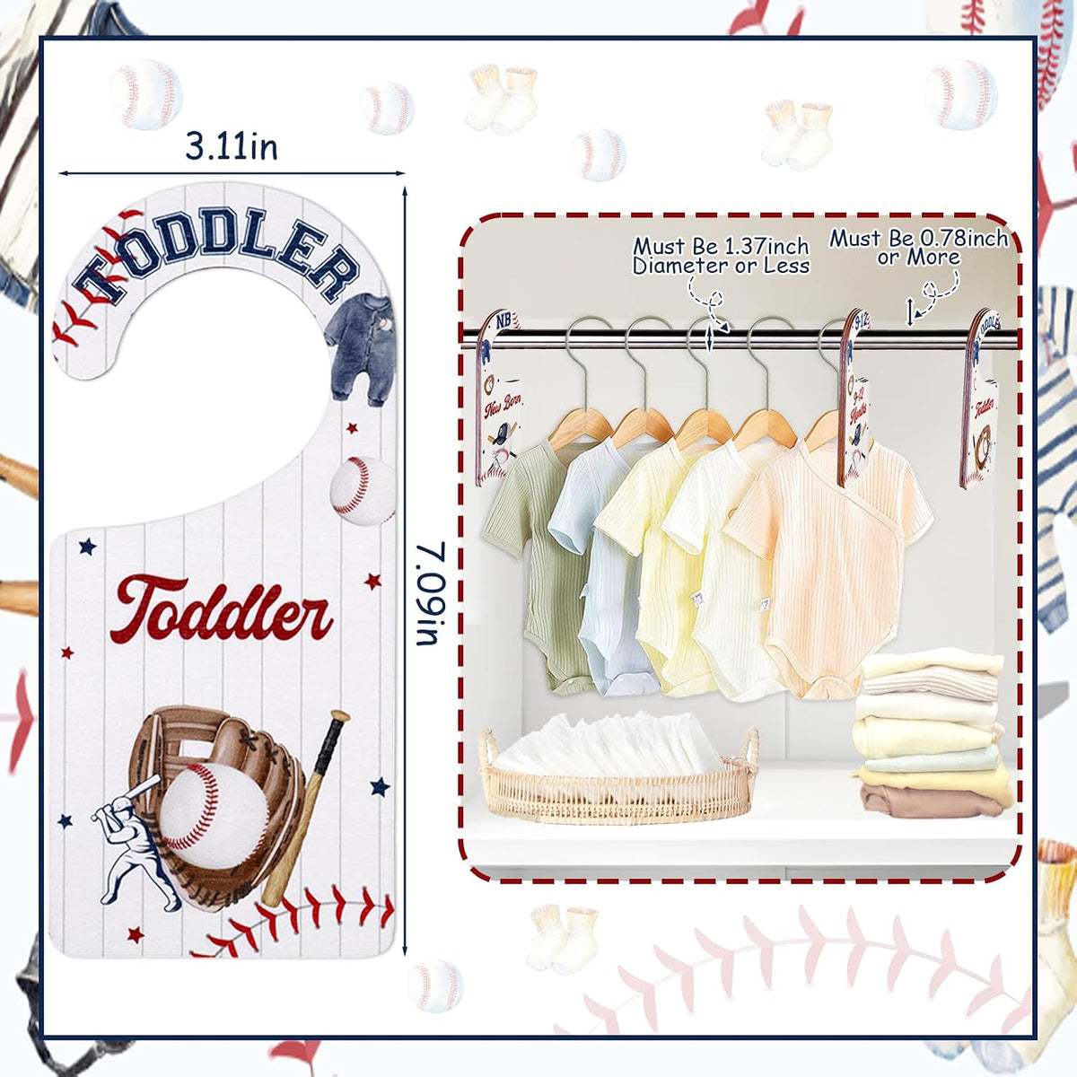 Baby Closet Dividers 8PCS, Outer Space Themed Wooden Double-Sided Clothes Size Hanger Organizer from Newborn to Toddler for Nursery Decor Baby Shower Birthday Gift Blue