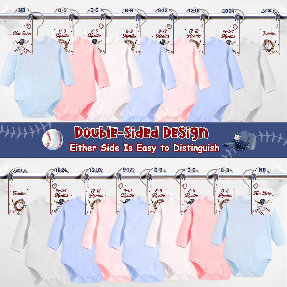Baby Closet Dividers 8PCS, Outer Space Themed Wooden Double-Sided Clothes Size Hanger Organizer from Newborn to Toddler for Nursery Decor Baby Shower Birthday Gift Blue
