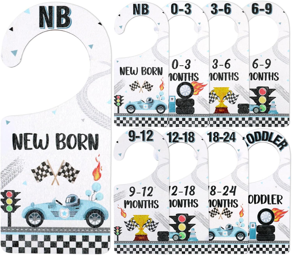 Baby Closet Dividers 8PCS, Outer Space Themed Wooden Double-Sided Clothes Size Hanger Organizer from Newborn to Toddler for Nursery Decor Baby Shower Birthday Gift Blue