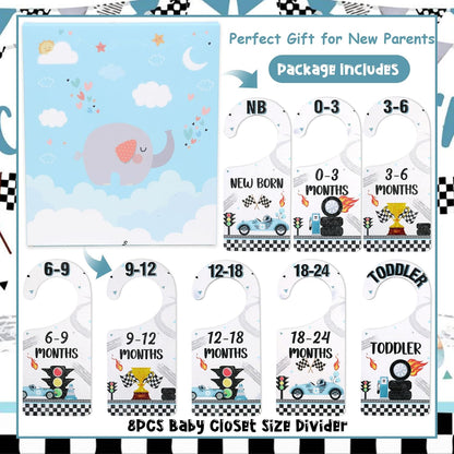 Baby Closet Dividers 8PCS, Outer Space Themed Wooden Double-Sided Clothes Size Hanger Organizer from Newborn to Toddler for Nursery Decor Baby Shower Birthday Gift Blue