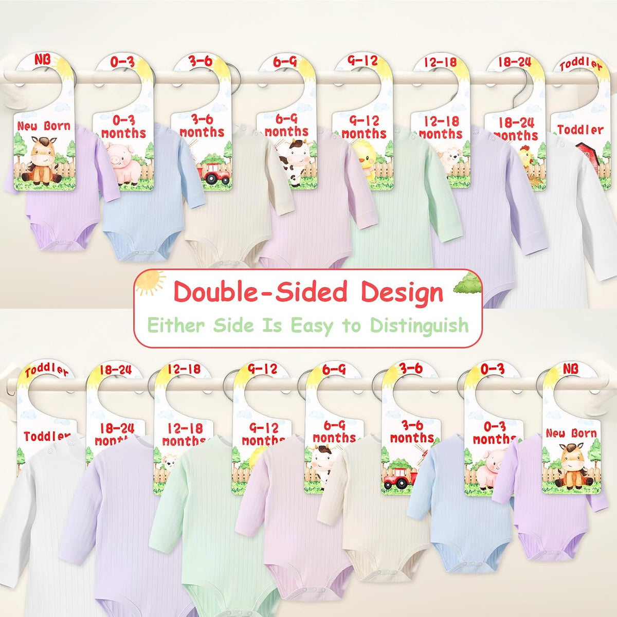Baby Closet Dividers 8PCS, Outer Space Themed Wooden Double-Sided Clothes Size Hanger Organizer from Newborn to Toddler for Nursery Decor Baby Shower Birthday Gift Blue