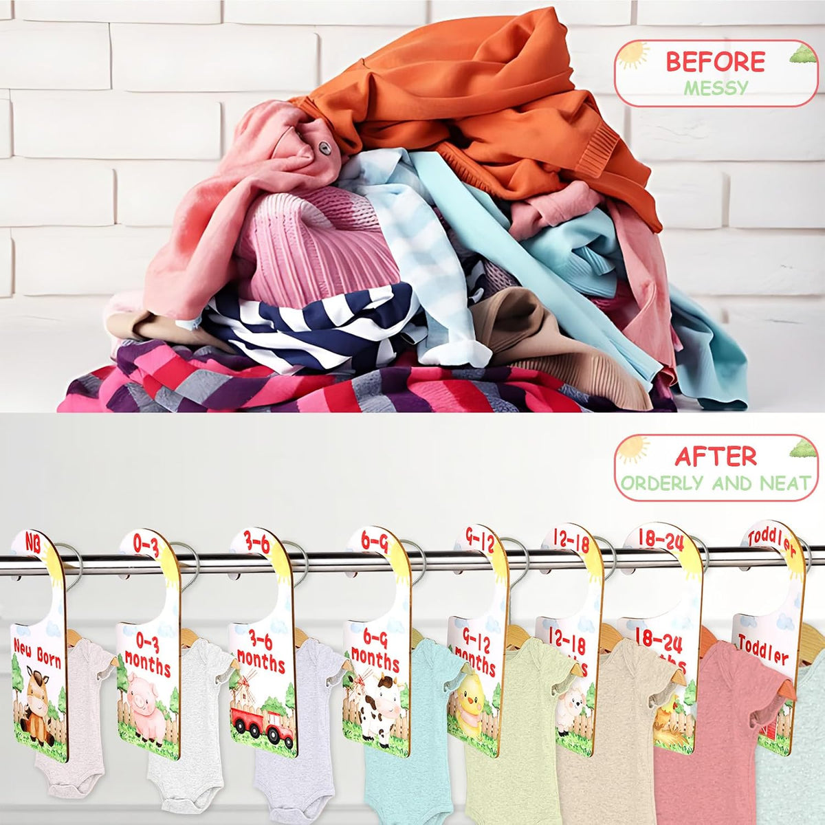 Baby Closet Dividers 8PCS, Outer Space Themed Wooden Double-Sided Clothes Size Hanger Organizer from Newborn to Toddler for Nursery Decor Baby Shower Birthday Gift Blue