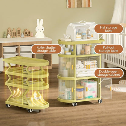 Baby Rolling Cart Organizer with Drawers, Bedside Cart for Baby Essentials, Kids Bookshelf and Toy Organizer, Baby Caddy Organizer Cart, Rolling Diaper Cart for Baby Room Bedroom(White)