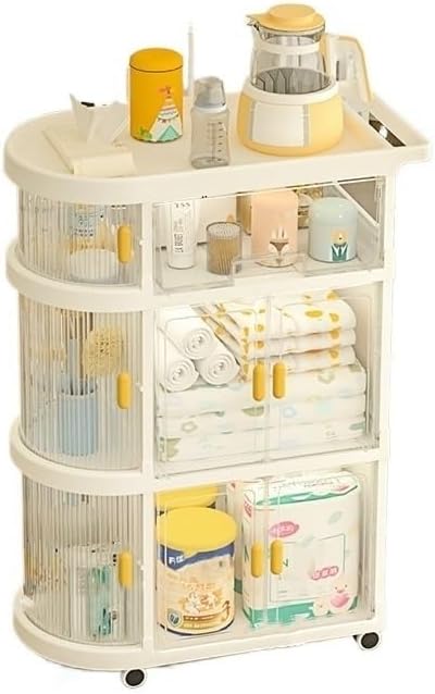 Baby Rolling Cart Organizer with Drawers, Bedside Cart for Baby Essentials, Kids Bookshelf and Toy Organizer, Baby Caddy Organizer Cart, Rolling Diaper Cart for Baby Room Bedroom(White)