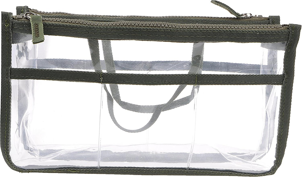 Translucent Purse Handbag Tote Pocketbook Bag Organizer Insert with Zipper Handle for Women Medium Army Green