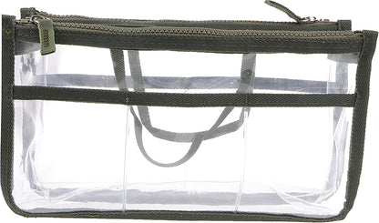 Translucent Purse Handbag Tote Pocketbook Bag Organizer Insert with Zipper Handle for Women Medium Army Green