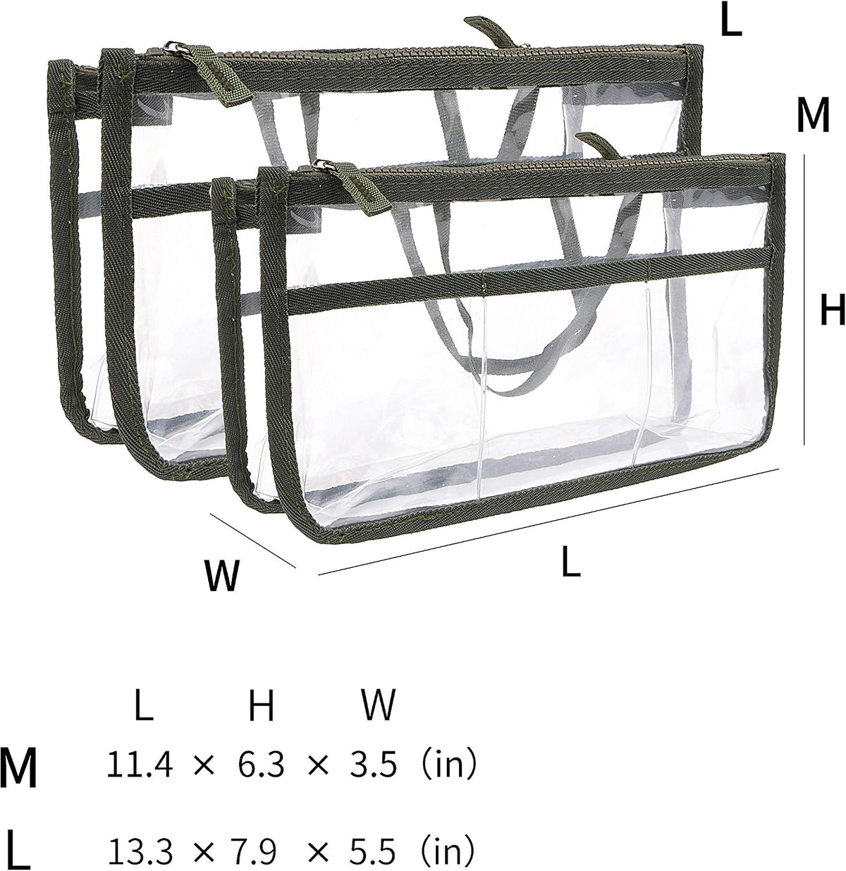 Translucent Purse Handbag Tote Pocketbook Bag Organizer Insert with Zipper Handle for Women Medium Army Green