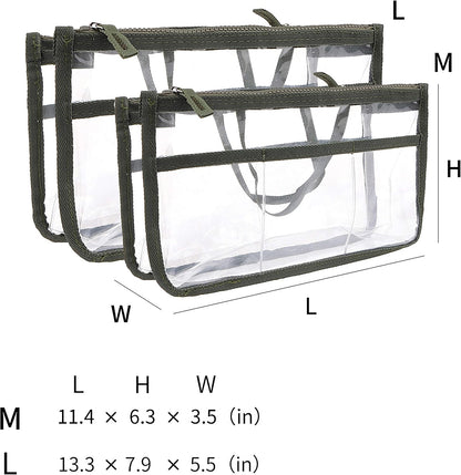 Translucent Purse Handbag Tote Pocketbook Bag Organizer Insert with Zipper Handle for Women Medium Army Green