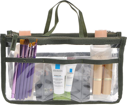 Translucent Purse Handbag Tote Pocketbook Bag Organizer Insert with Zipper Handle for Women Medium Army Green