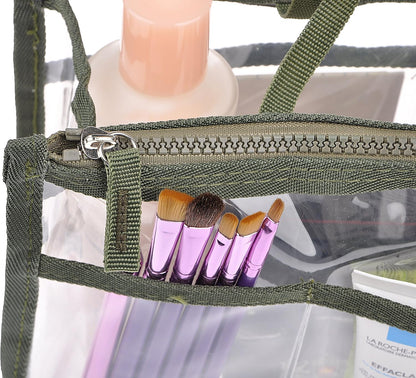 Translucent Purse Handbag Tote Pocketbook Bag Organizer Insert with Zipper Handle for Women Medium Army Green