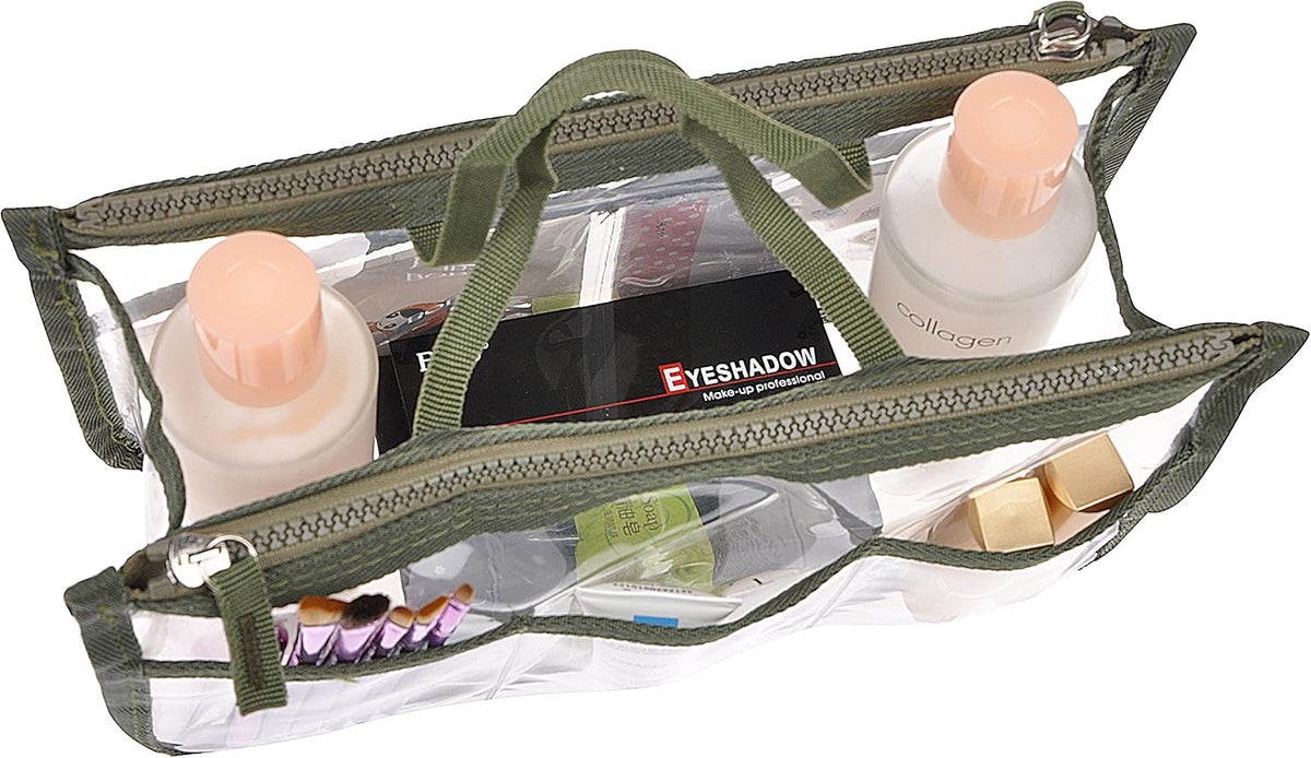 Translucent Purse Handbag Tote Pocketbook Bag Organizer Insert with Zipper Handle for Women Medium Army Green