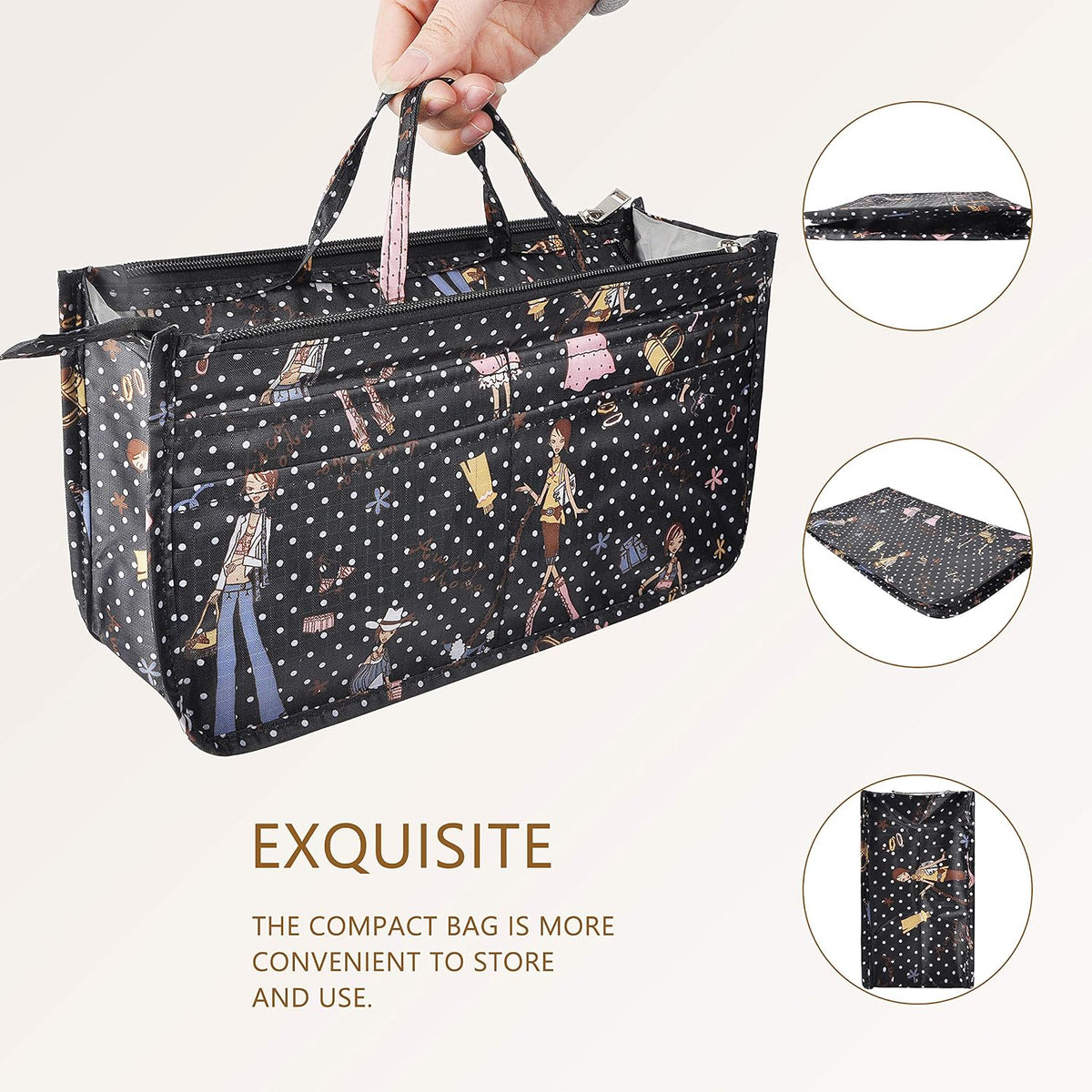Translucent Purse Handbag Tote Pocketbook Bag Organizer Insert with Zipper Handle for Women Medium Army Green