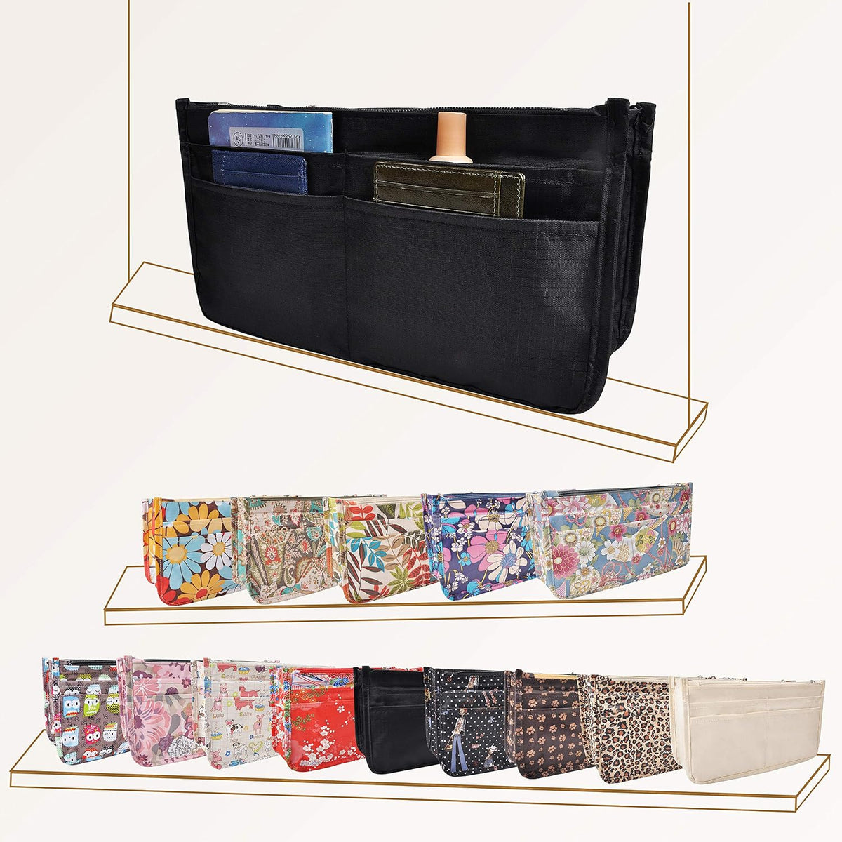 Translucent Purse Handbag Tote Pocketbook Bag Organizer Insert with Zipper Handle for Women Medium Army Green