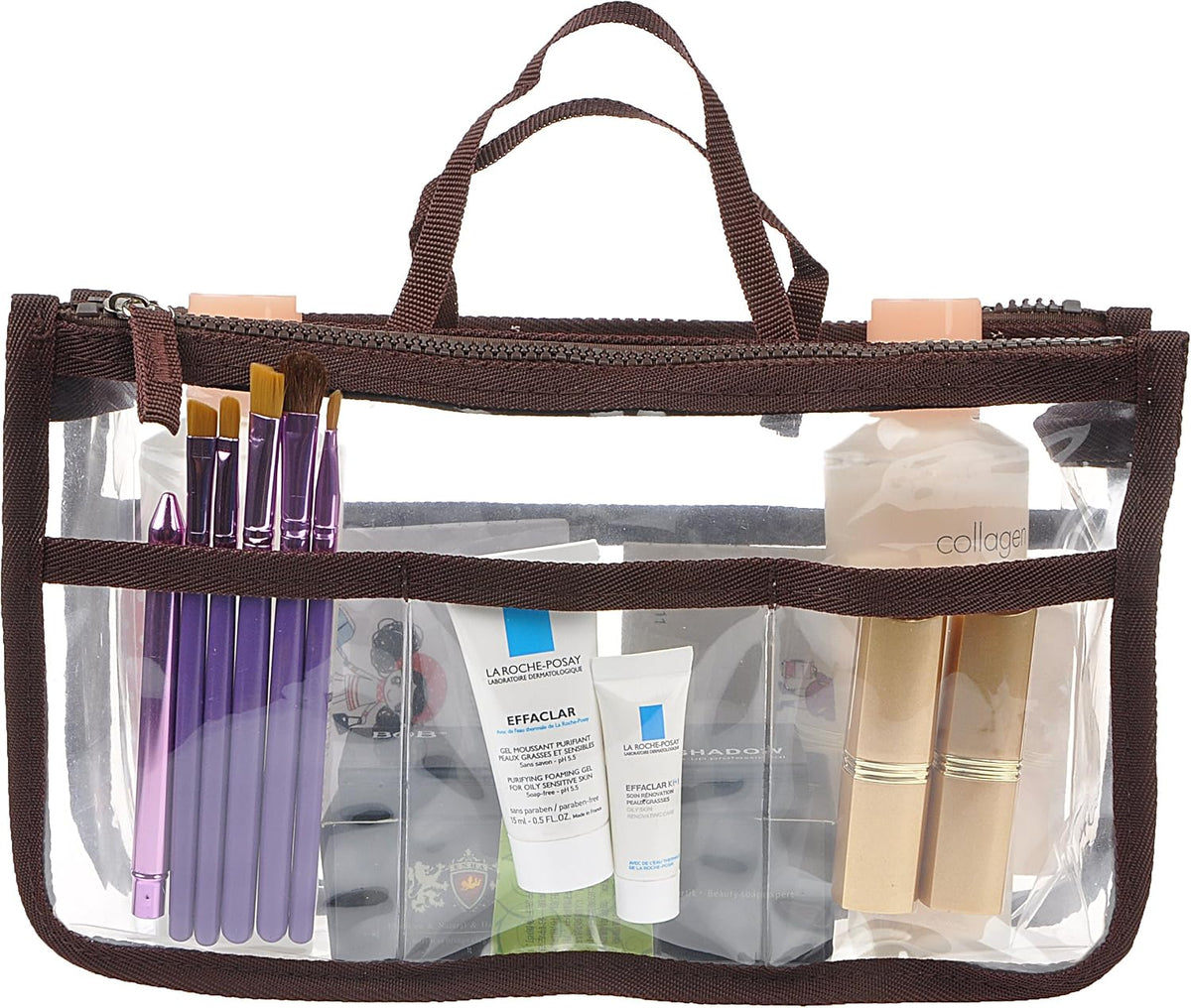 Translucent Purse Handbag Tote Pocketbook Bag Organizer Insert with Zipper Handle for Women Medium Army Green