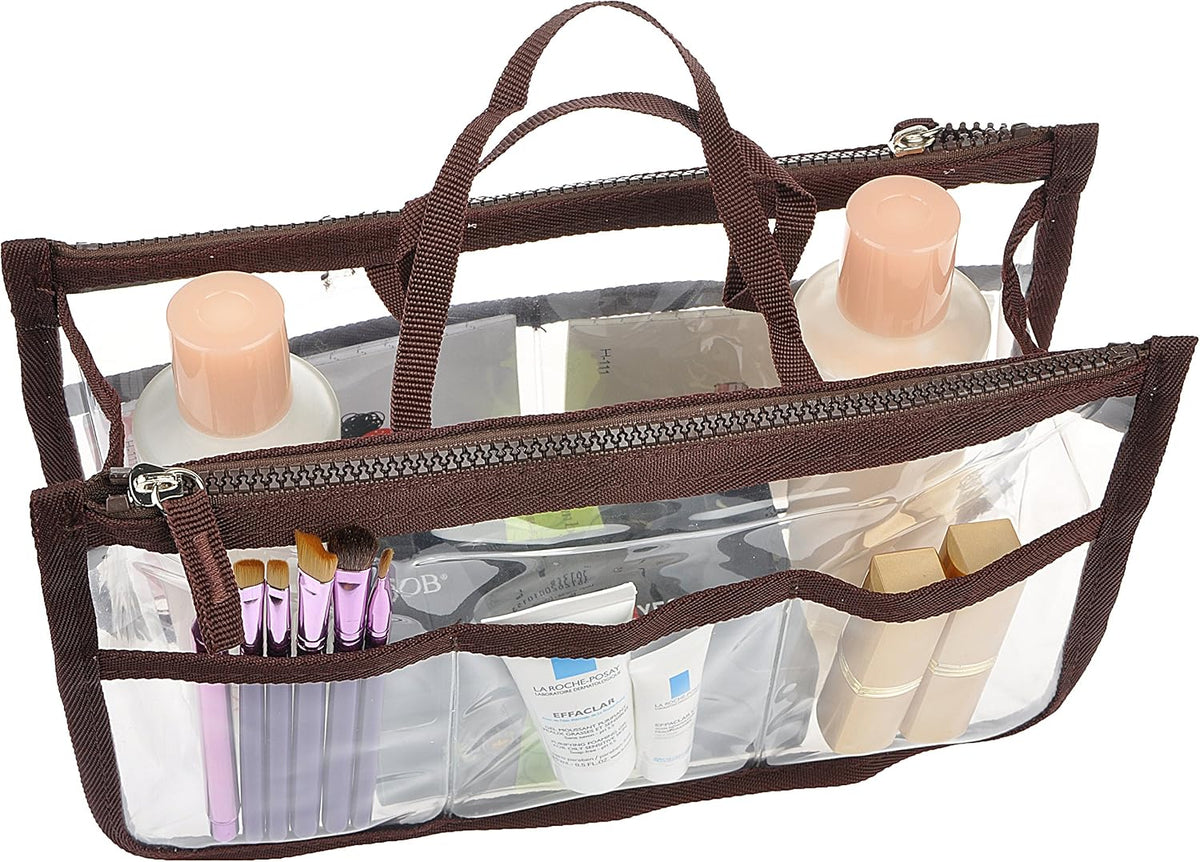 Translucent Purse Handbag Tote Pocketbook Bag Organizer Insert with Zipper Handle for Women Medium Army Green