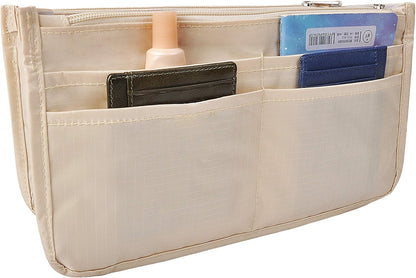 Translucent Purse Handbag Tote Pocketbook Bag Organizer Insert with Zipper Handle for Women Medium Army Green