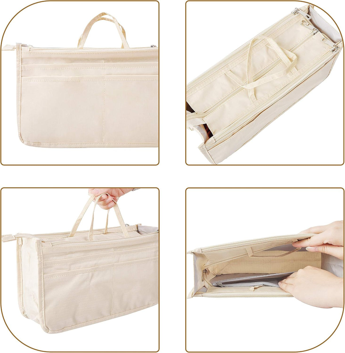 Translucent Purse Handbag Tote Pocketbook Bag Organizer Insert with Zipper Handle for Women Medium Army Green