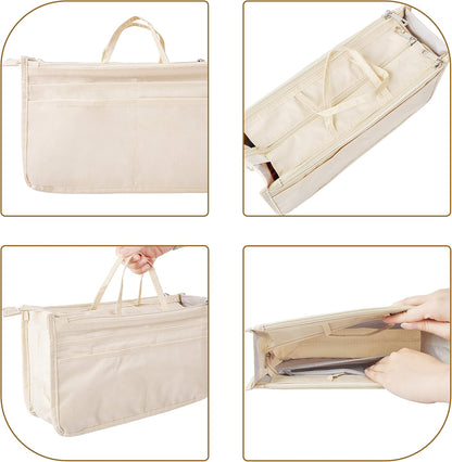 Translucent Purse Handbag Tote Pocketbook Bag Organizer Insert with Zipper Handle for Women Medium Army Green