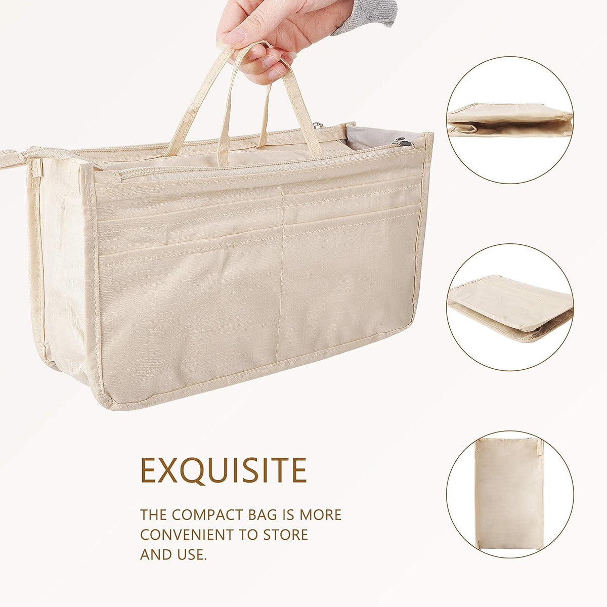 Translucent Purse Handbag Tote Pocketbook Bag Organizer Insert with Zipper Handle for Women Medium Army Green