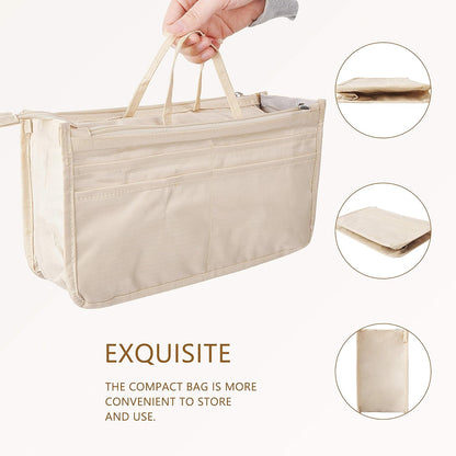 Translucent Purse Handbag Tote Pocketbook Bag Organizer Insert with Zipper Handle for Women Medium Army Green