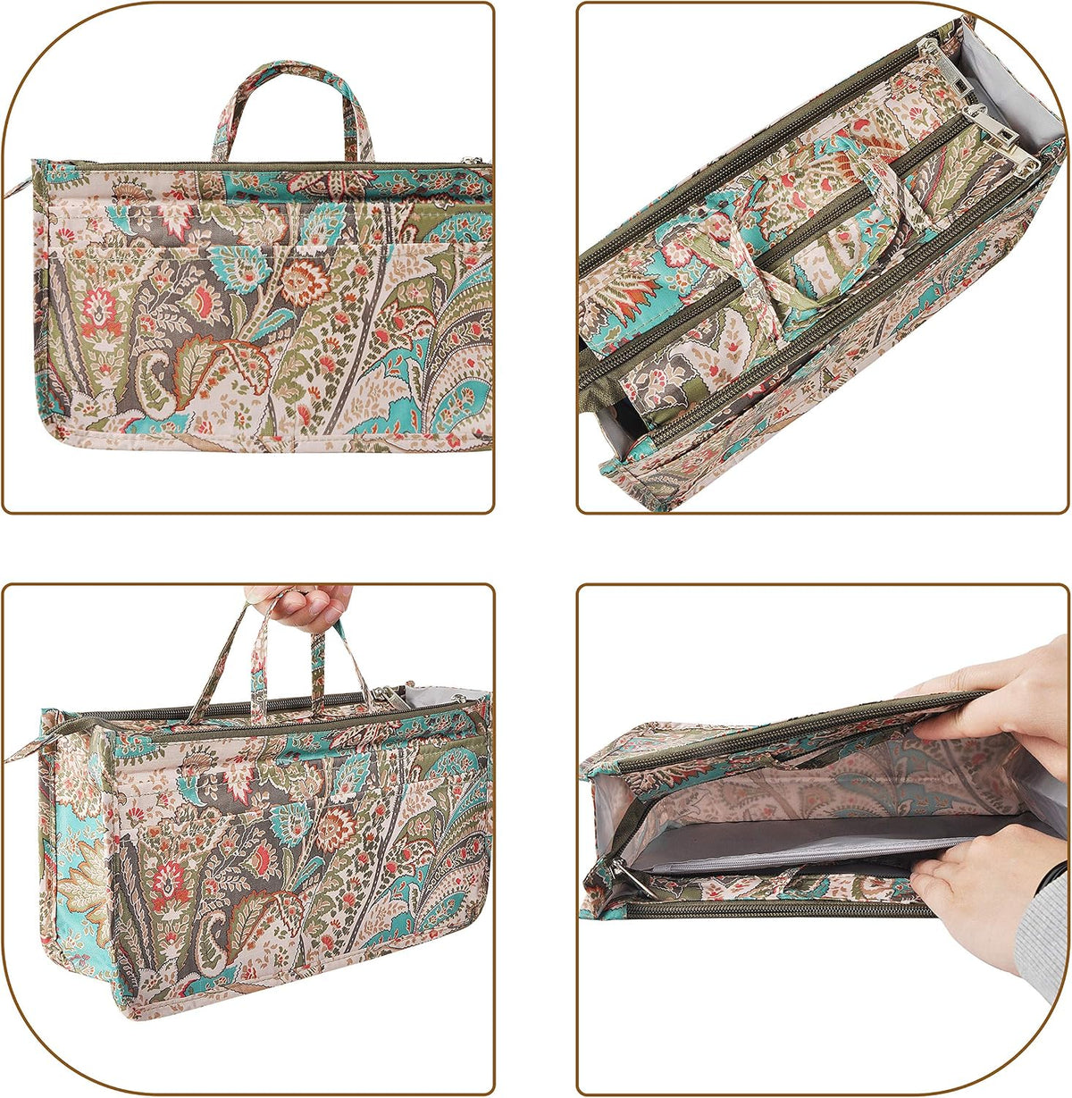 Translucent Purse Handbag Tote Pocketbook Bag Organizer Insert with Zipper Handle for Women Medium Army Green