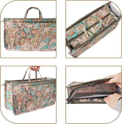 Translucent Purse Handbag Tote Pocketbook Bag Organizer Insert with Zipper Handle for Women Medium Army Green