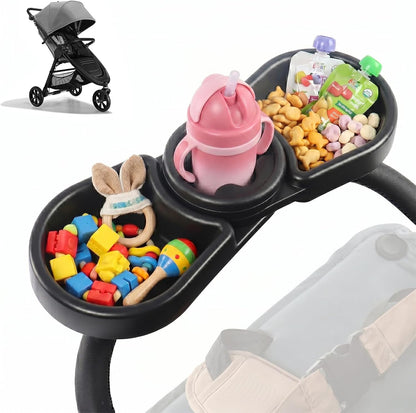 Universal Stroller Snack Tray Attachment | 3-in-1 Stroller Snack Tray with Deep Cup Holder | Compatible with Baby Jogger City Mini GT2 | BPA-Free Toddler Travel Accessories, Tool-Free Install