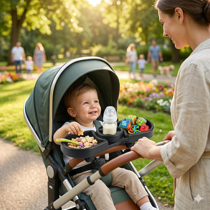 Universal Stroller Snack Tray Attachment | 3-in-1 Stroller Snack Tray with Deep Cup Holder | Compatible with Baby Jogger City Mini GT2 | BPA-Free Toddler Travel Accessories, Tool-Free Install