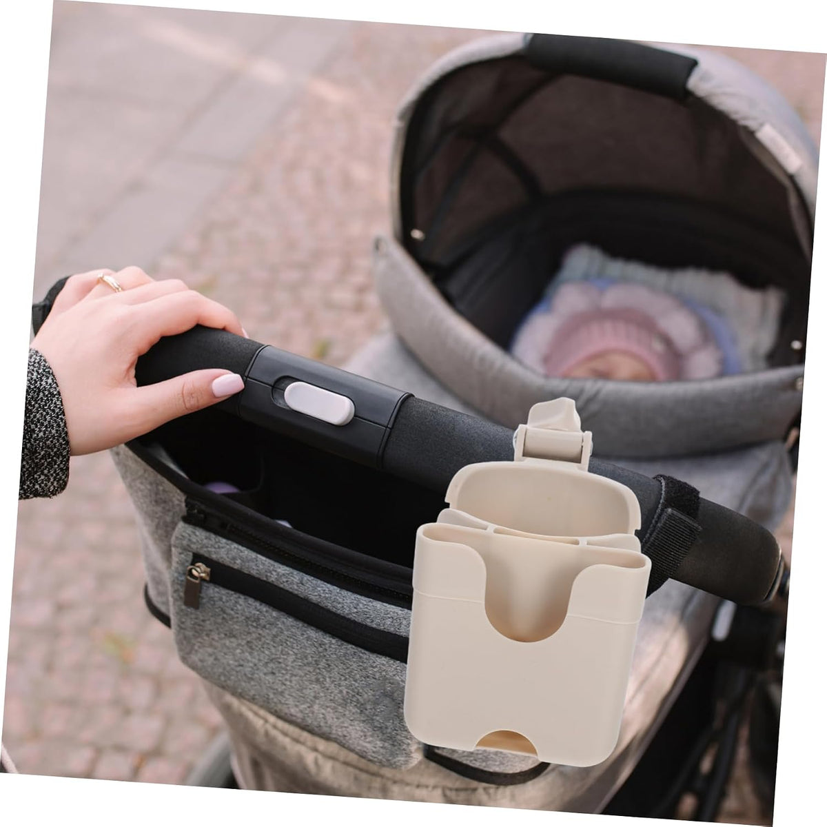 Universal Baby Stroller Cup Holder with Phone Mount Removable Water Bottle Rack for Infants Compatible with Most Strollers Sturdy Design for Snacks and Drinks