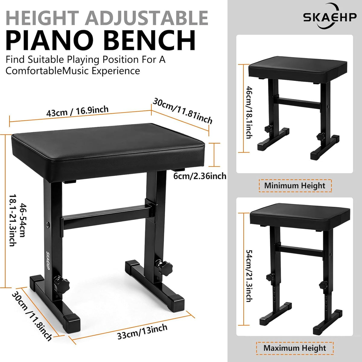 Adjustable Piano Bench, Durable Piano Stool Music Keyboard Chair Seat