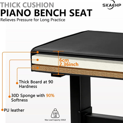 Adjustable Piano Bench, Durable Piano Stool Music Keyboard Chair Seat