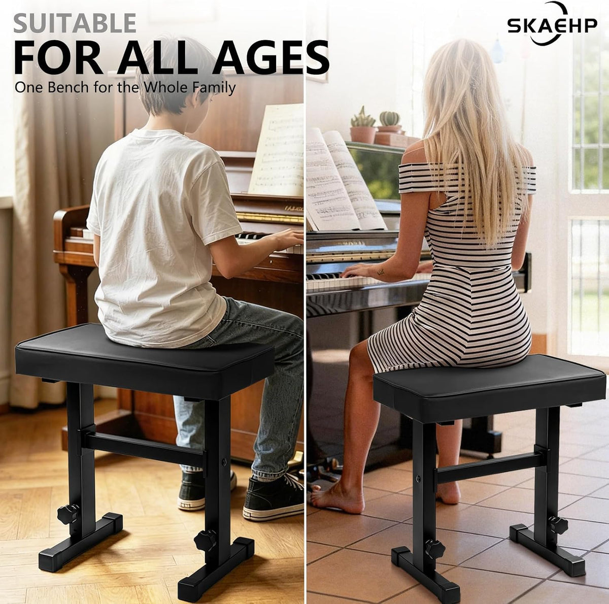 Adjustable Piano Bench, Durable Piano Stool Music Keyboard Chair Seat
