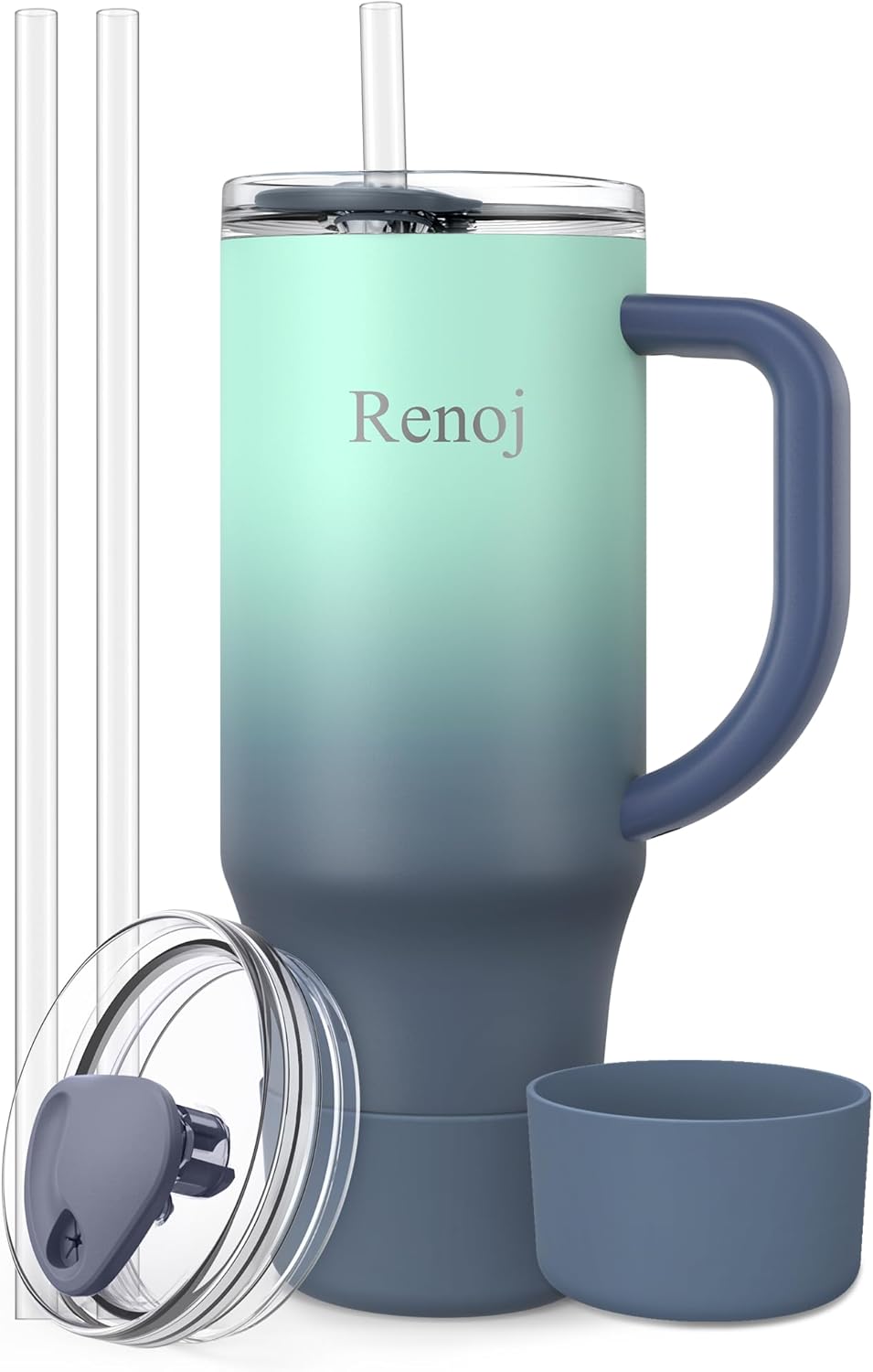 Renoj Insulated Mug 100% Leak Proof Insulated Water Bottle for Iced Coffee & Hot Drinks - Fits Car Cup Holder, Ideal Gift, 2 Straws & Silicone Boot - SnapShift Black 40 oz