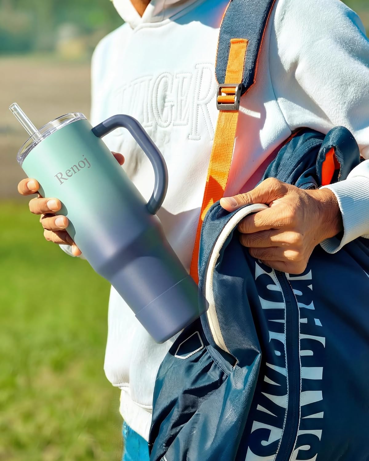 Renoj Insulated Mug 100% Leak Proof Insulated Water Bottle for Iced Coffee & Hot Drinks - Fits Car Cup Holder, Ideal Gift, 2 Straws & Silicone Boot - SnapShift Black 40 oz