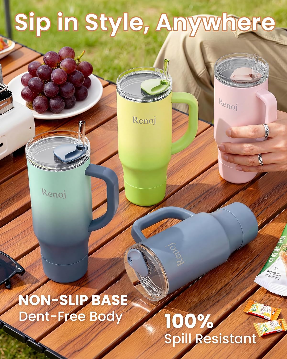 Renoj Insulated Mug 100% Leak Proof Insulated Water Bottle for Iced Coffee & Hot Drinks - Fits Car Cup Holder, Ideal Gift, 2 Straws & Silicone Boot - SnapShift Black 40 oz