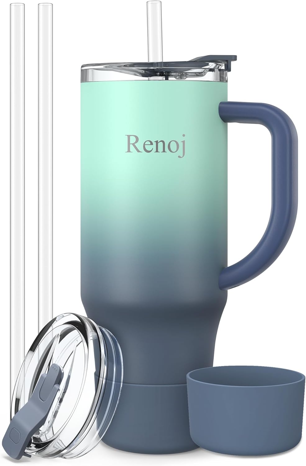 Renoj Insulated Mug 100% Leak Proof Insulated Water Bottle for Iced Coffee & Hot Drinks - Fits Car Cup Holder, Ideal Gift, 2 Straws & Silicone Boot - SnapShift Black 40 oz