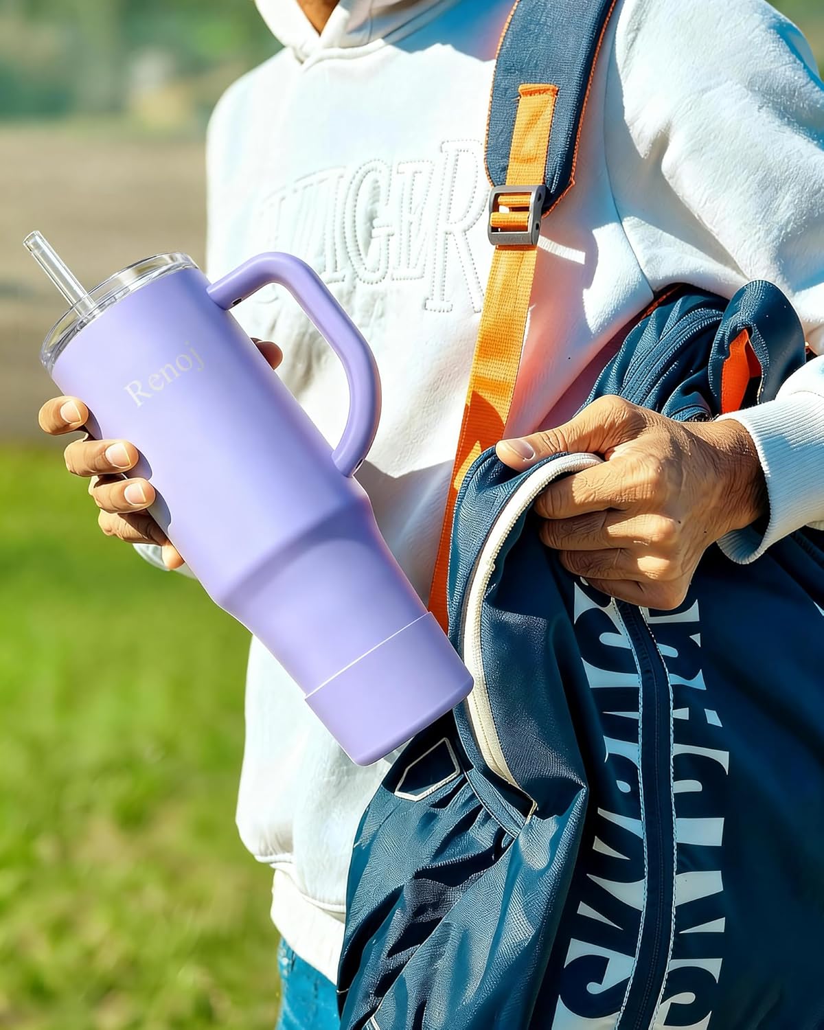 Renoj Insulated Mug 100% Leak Proof Insulated Water Bottle for Iced Coffee & Hot Drinks - Fits Car Cup Holder, Ideal Gift, 2 Straws & Silicone Boot - SnapShift Black 40 oz