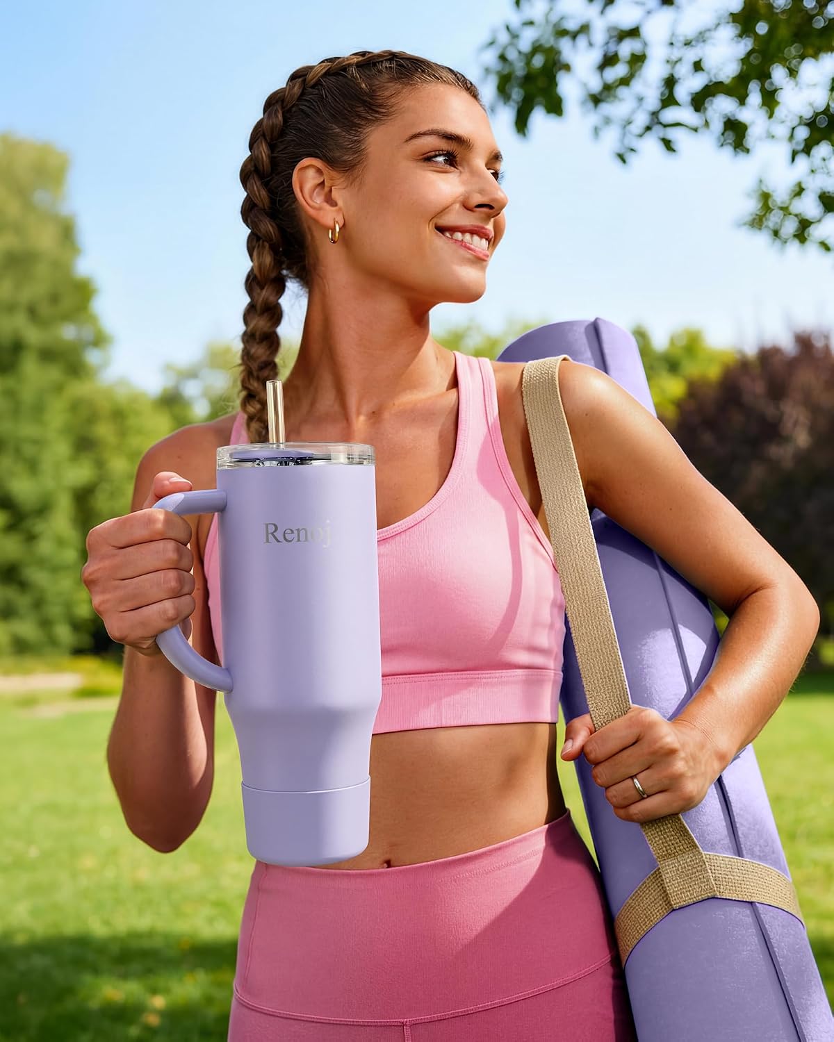 Renoj Insulated Mug 100% Leak Proof Insulated Water Bottle for Iced Coffee & Hot Drinks - Fits Car Cup Holder, Ideal Gift, 2 Straws & Silicone Boot - SnapShift Black 40 oz