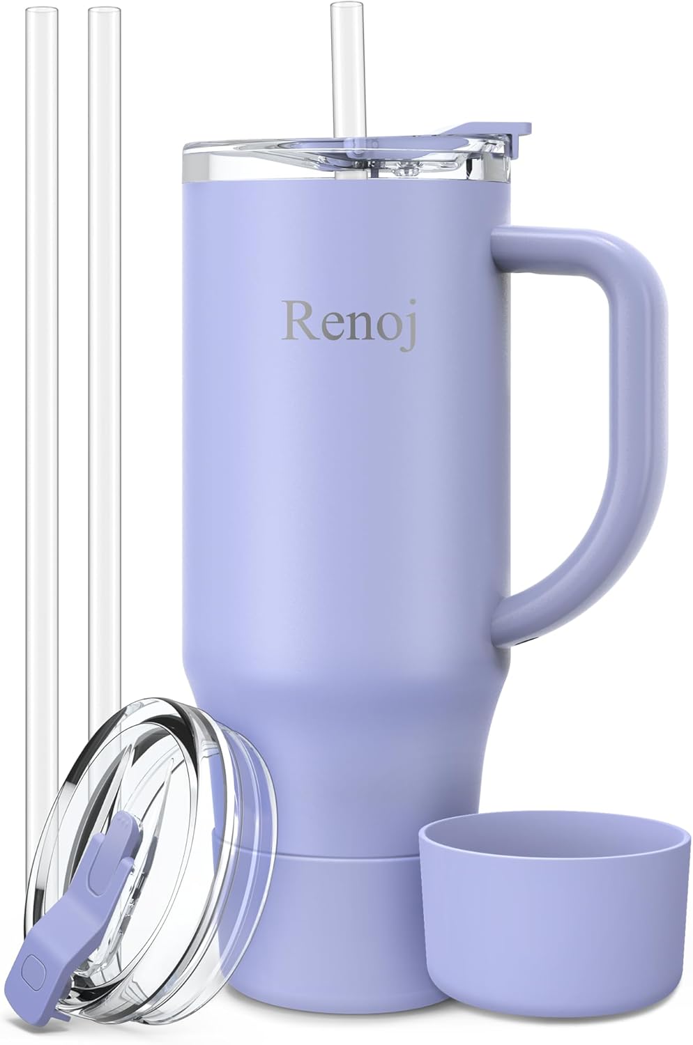 Renoj Insulated Mug 100% Leak Proof Insulated Water Bottle for Iced Coffee & Hot Drinks - Fits Car Cup Holder, Ideal Gift, 2 Straws & Silicone Boot - SnapShift Black 40 oz
