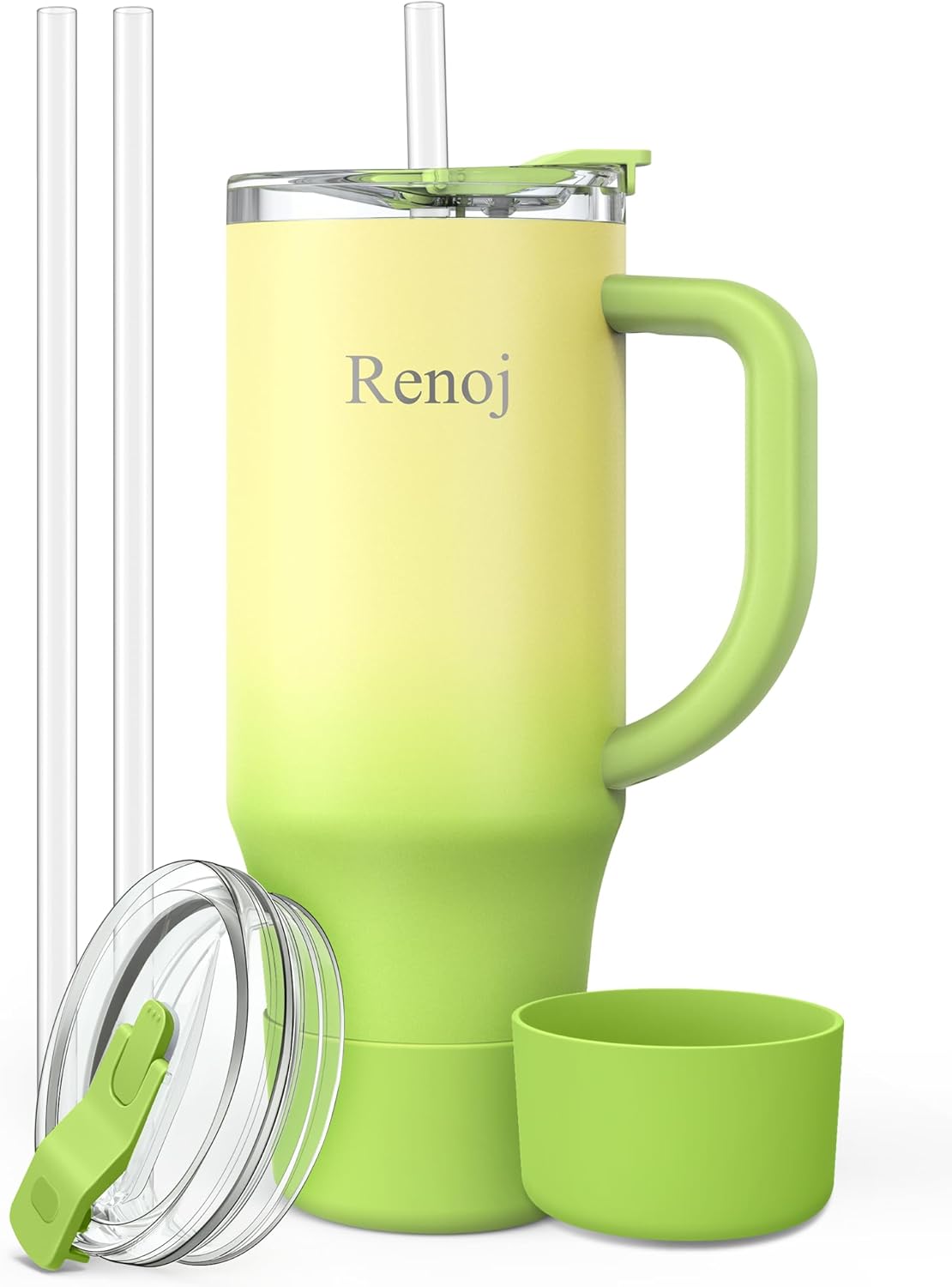 Renoj Insulated Mug 100% Leak Proof Insulated Water Bottle for Iced Coffee & Hot Drinks - Fits Car Cup Holder, Ideal Gift, 2 Straws & Silicone Boot - SnapShift Black 40 oz