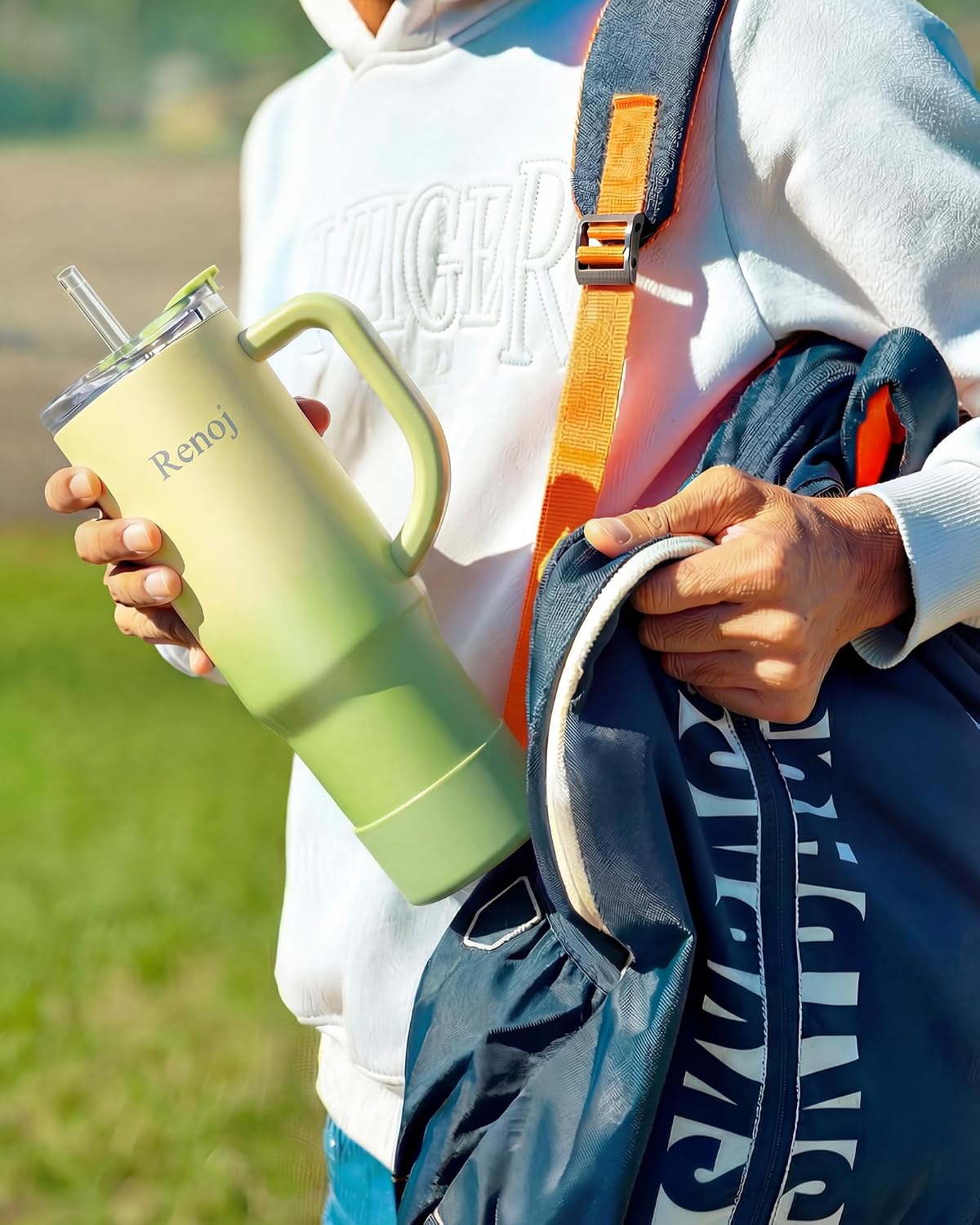 Renoj Insulated Mug 100% Leak Proof Insulated Water Bottle for Iced Coffee & Hot Drinks - Fits Car Cup Holder, Ideal Gift, 2 Straws & Silicone Boot - SnapShift Black 40 oz