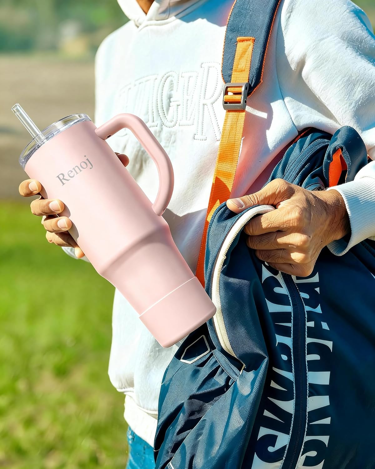 Renoj Insulated Mug 100% Leak Proof Insulated Water Bottle for Iced Coffee & Hot Drinks - Fits Car Cup Holder, Ideal Gift, 2 Straws & Silicone Boot - SnapShift Black 40 oz