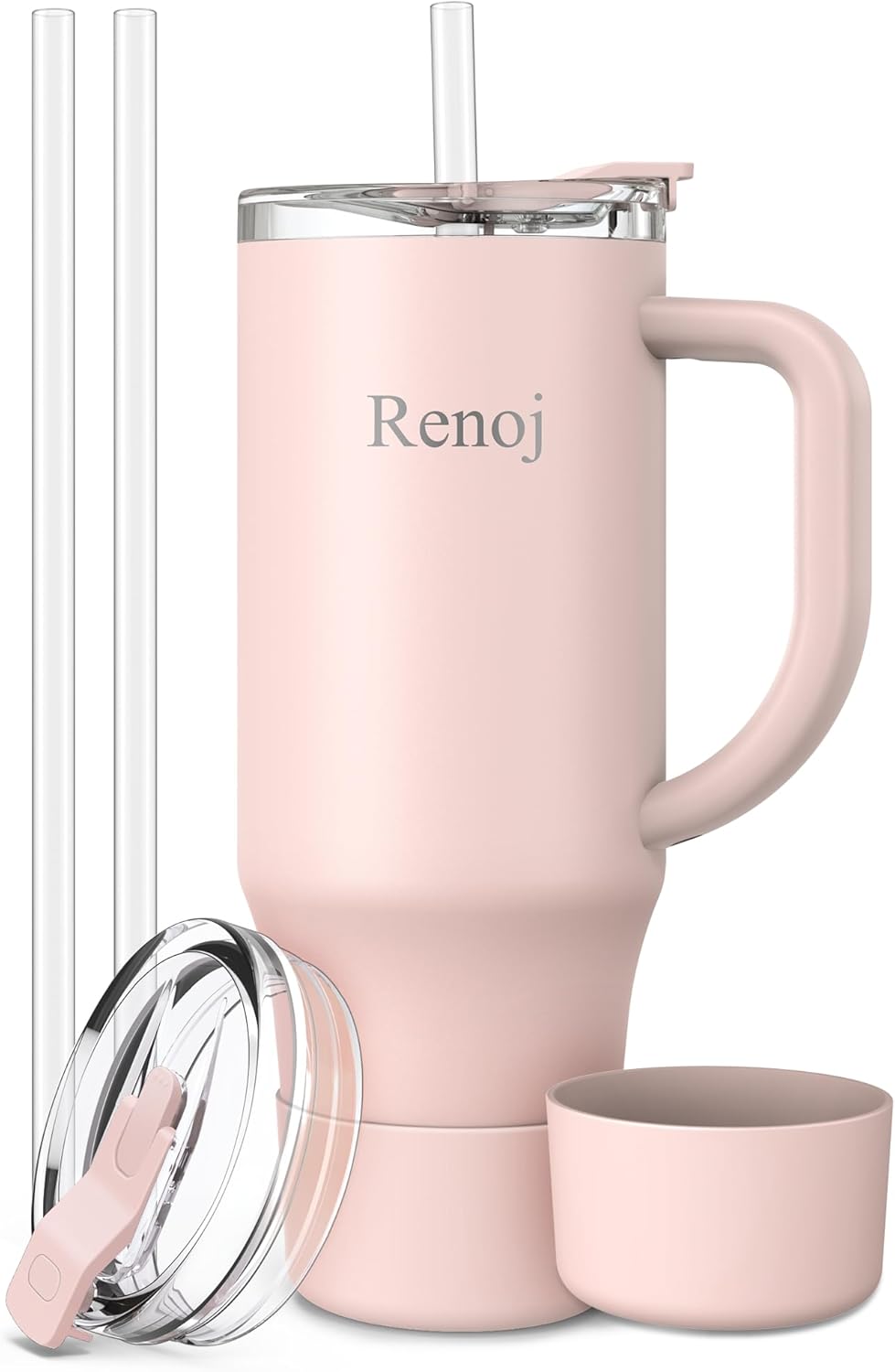 Renoj Insulated Mug 100% Leak Proof Insulated Water Bottle for Iced Coffee & Hot Drinks - Fits Car Cup Holder, Ideal Gift, 2 Straws & Silicone Boot - SnapShift Black 40 oz