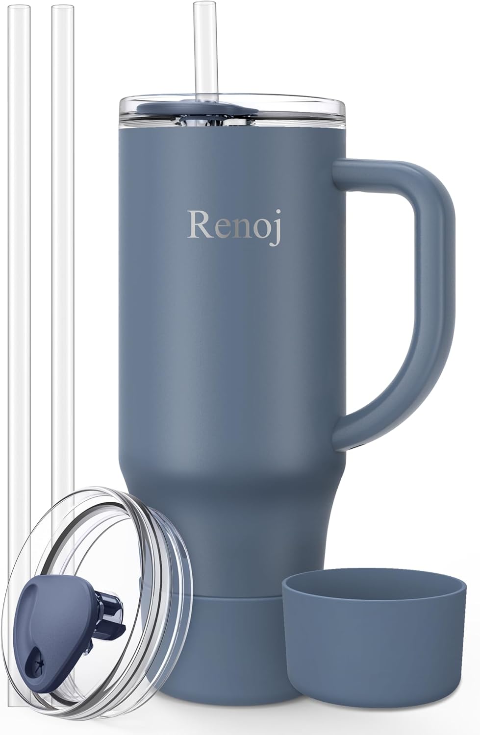 Renoj Insulated Mug 100% Leak Proof Insulated Water Bottle for Iced Coffee & Hot Drinks - Fits Car Cup Holder, Ideal Gift, 2 Straws & Silicone Boot - SnapShift Black 40 oz