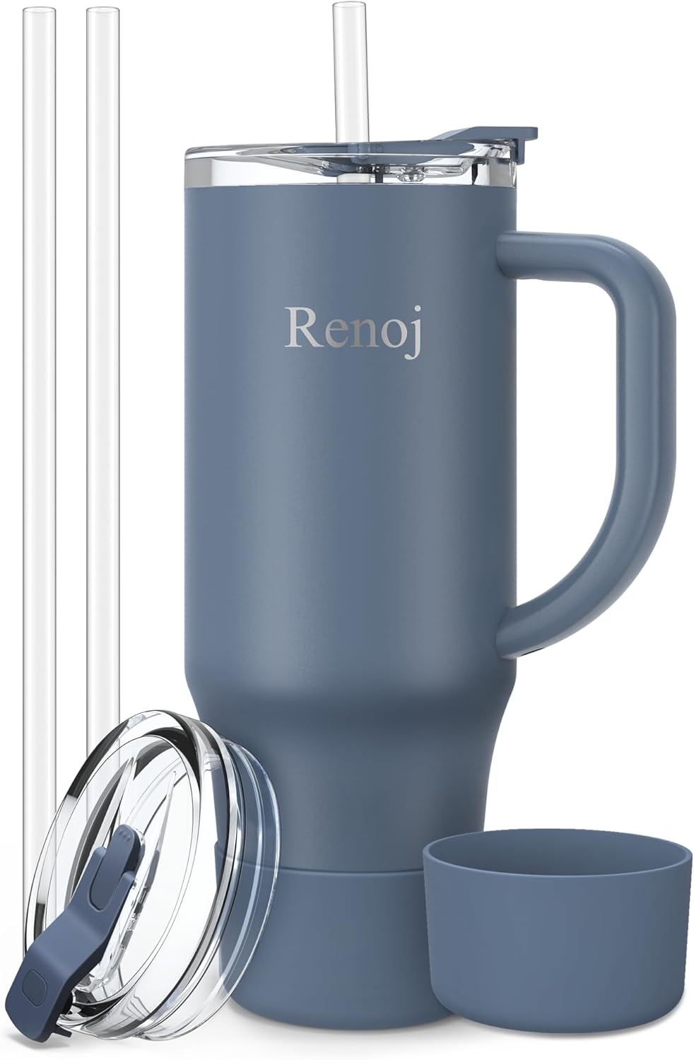 Renoj Insulated Mug 100% Leak Proof Insulated Water Bottle for Iced Coffee & Hot Drinks - Fits Car Cup Holder, Ideal Gift, 2 Straws & Silicone Boot - SnapShift Black 40 oz