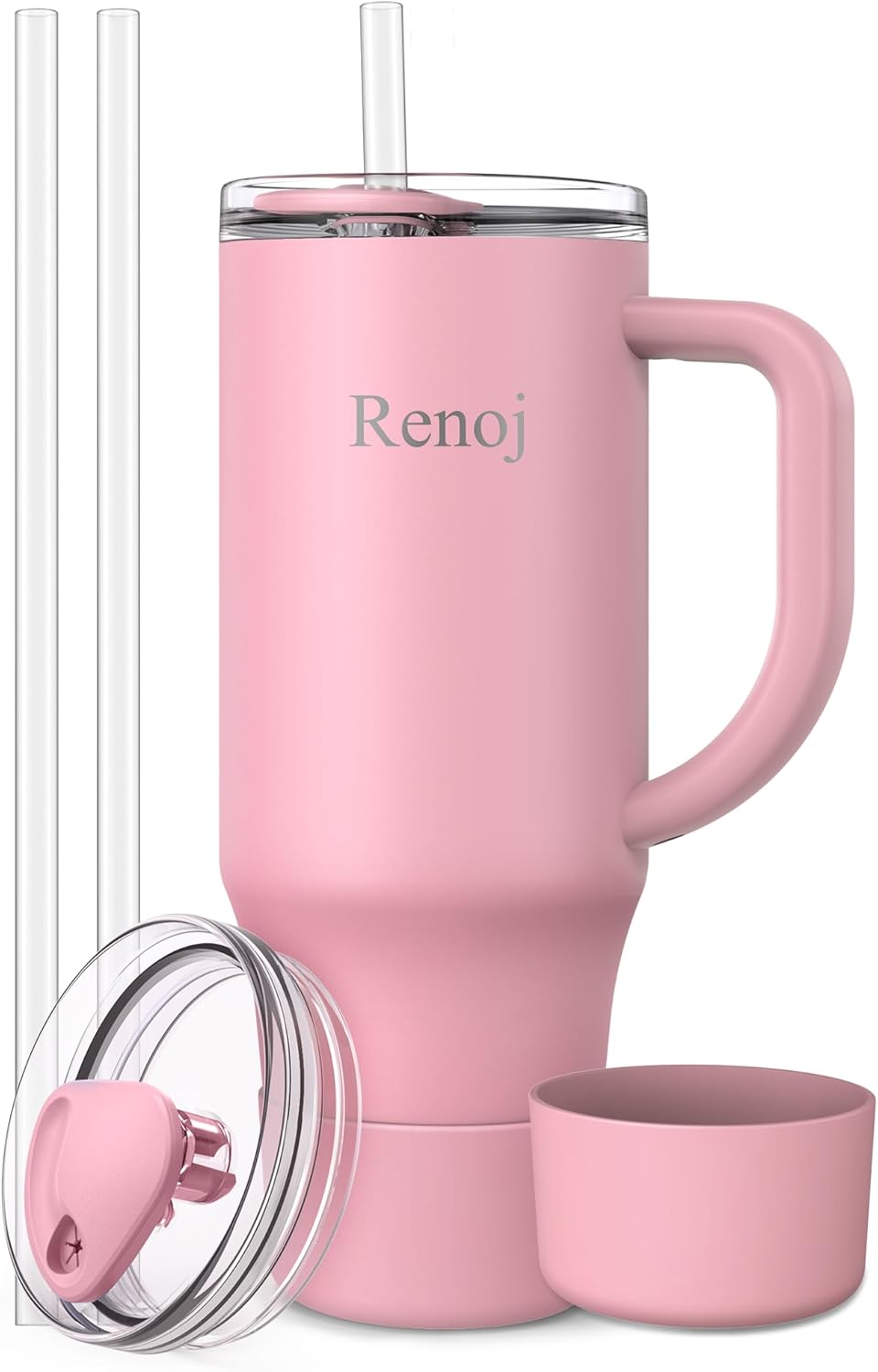Renoj Insulated Mug 100% Leak Proof Insulated Water Bottle for Iced Coffee & Hot Drinks - Fits Car Cup Holder, Ideal Gift, 2 Straws & Silicone Boot - SnapShift Black 40 oz